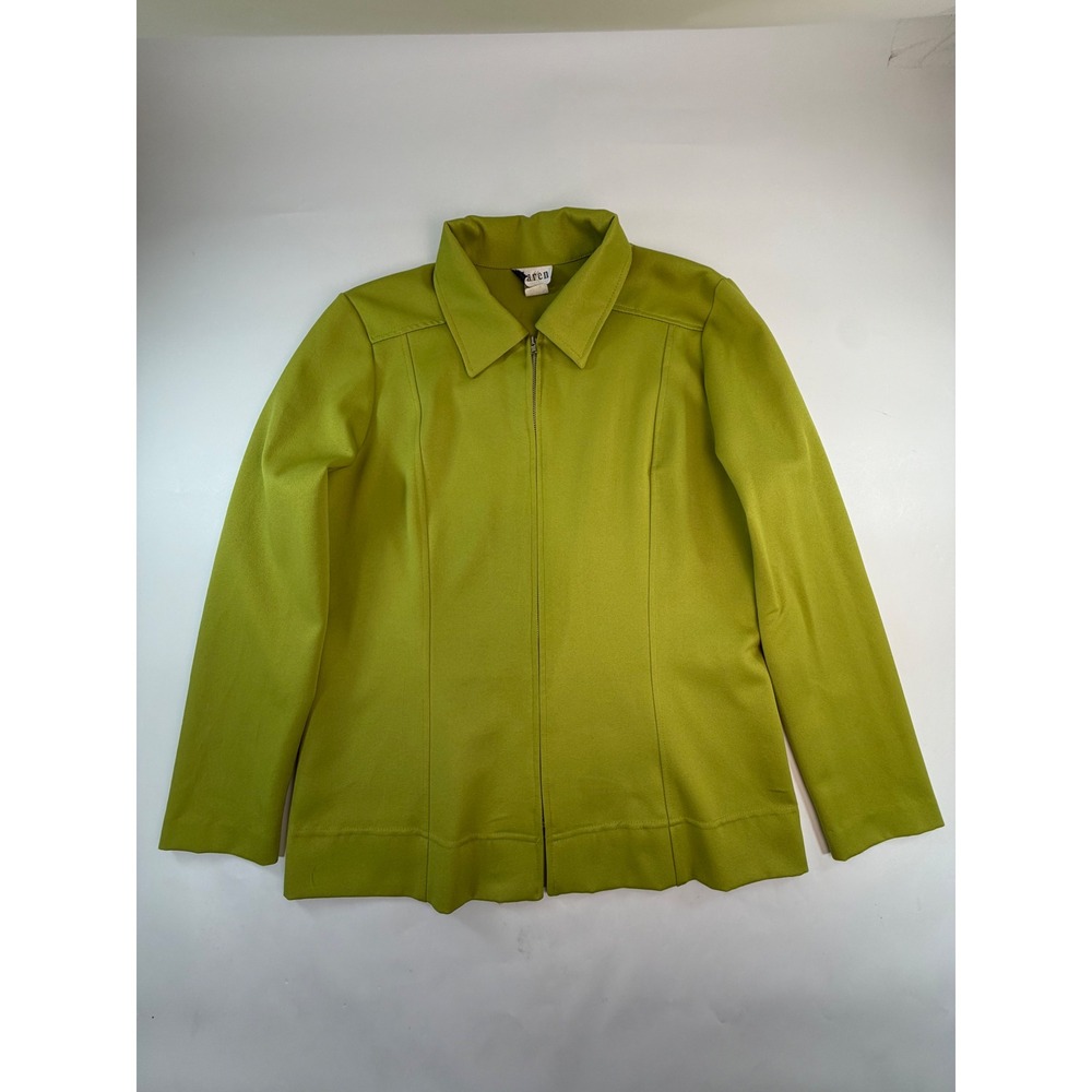 Maren Vintage Chartreuse Green Zip Up Jacket Pointed Collar Size 10 4138150